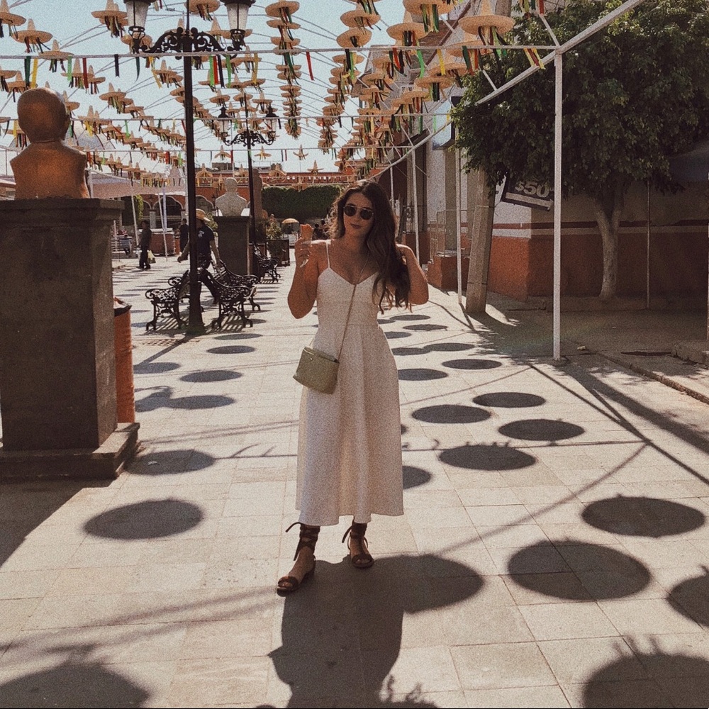 White linen maxi dress.